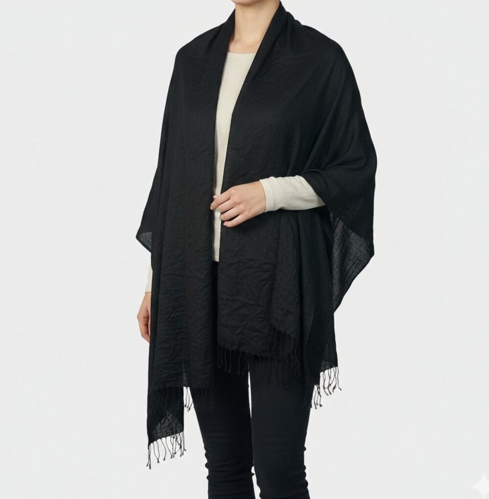 World Market One Size Black Shawl with Fringe
